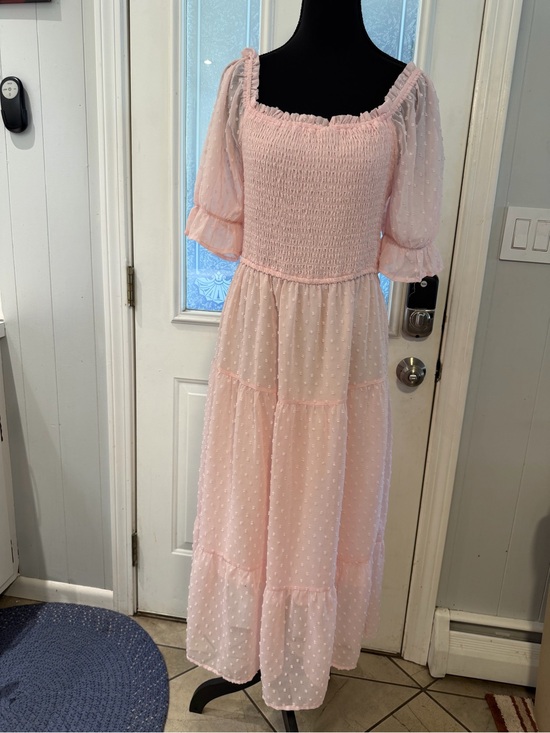Merokeety Dresses & Skirts - Smocked Swiss Dot Maxi Dress in Light Pink